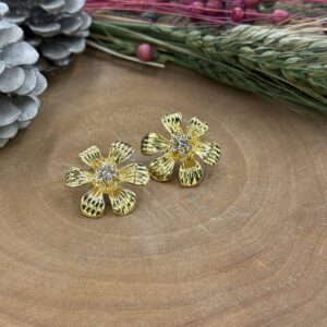 Gold ortası taşlı çiçek küpe