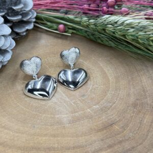 Silver çift kalp küpe