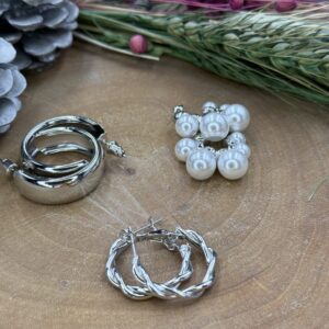 Silver incili küpe set