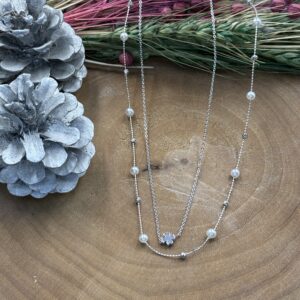 İnci detay çift zincir kolye